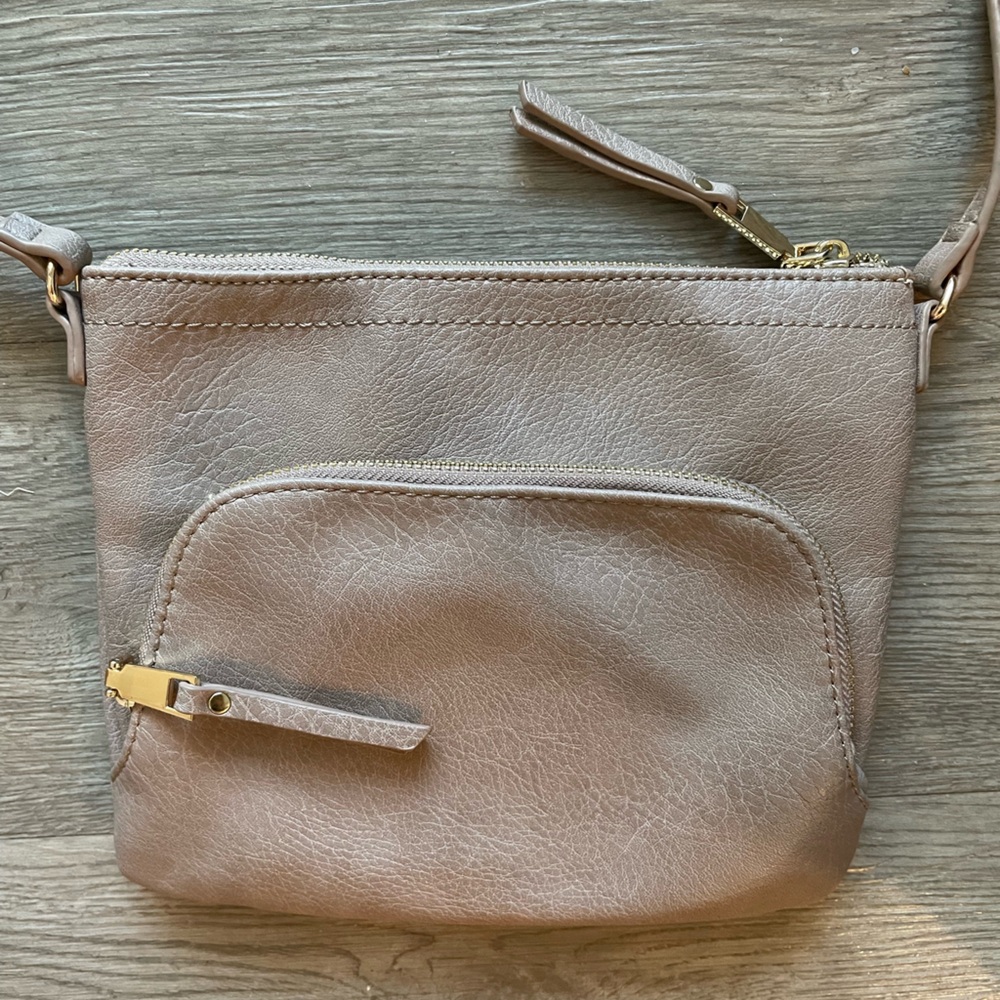 Miztique Soft Faux Leather Brown Front ID Zipper Pocket Crossbody Bag Purse